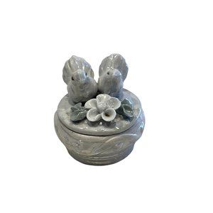 Vintage Trinket Jewelry Box Ceramic Birds and Flowers‎ Iridescent Finish